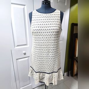 J. Taylor Cream/BlueStriped Floral Lace Ruffled Hemline Flapper, size 14